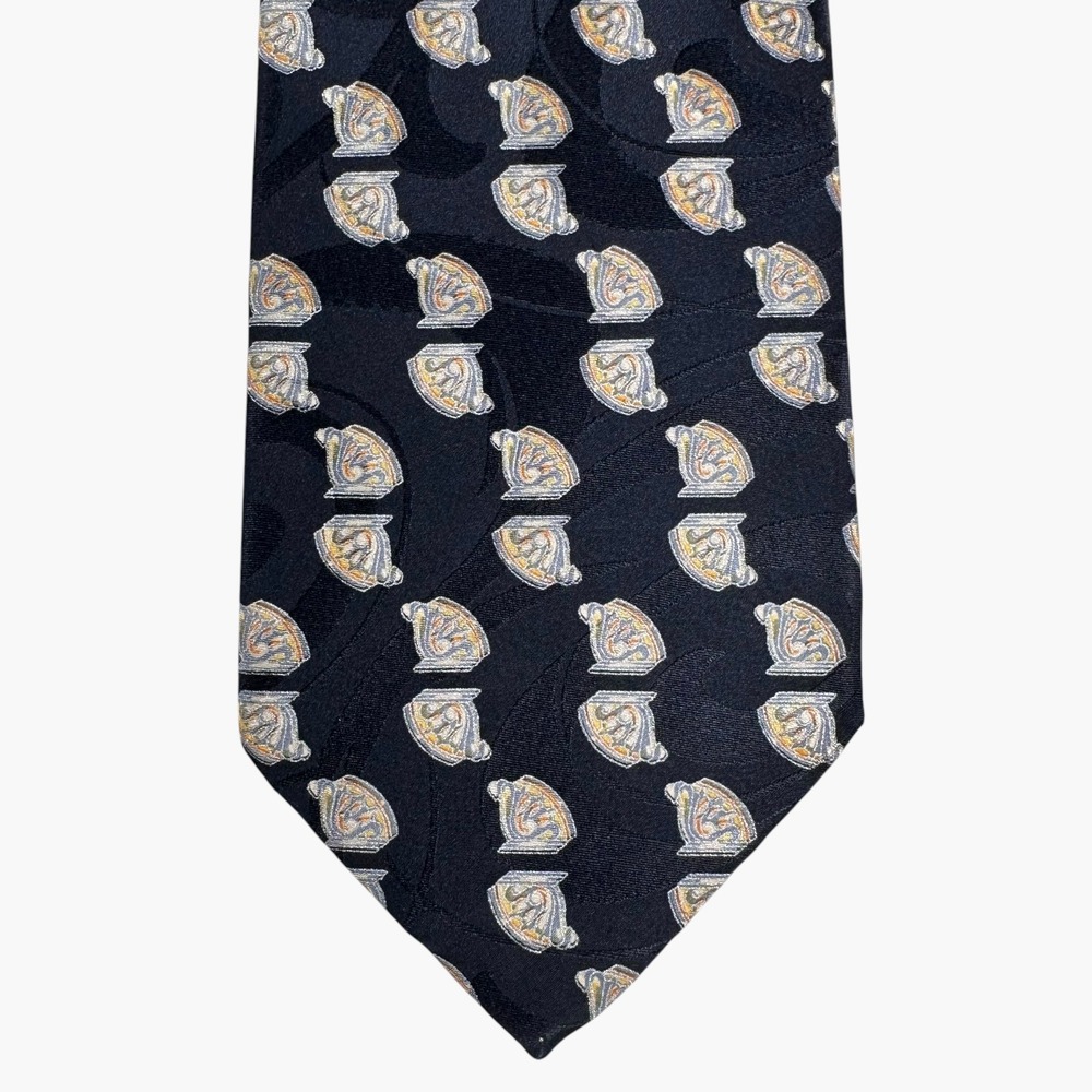 Brioni Silk Tie Mens One Size Navy Blue Geometric Abstract Hand Made Italy - Picture 3 of 4
